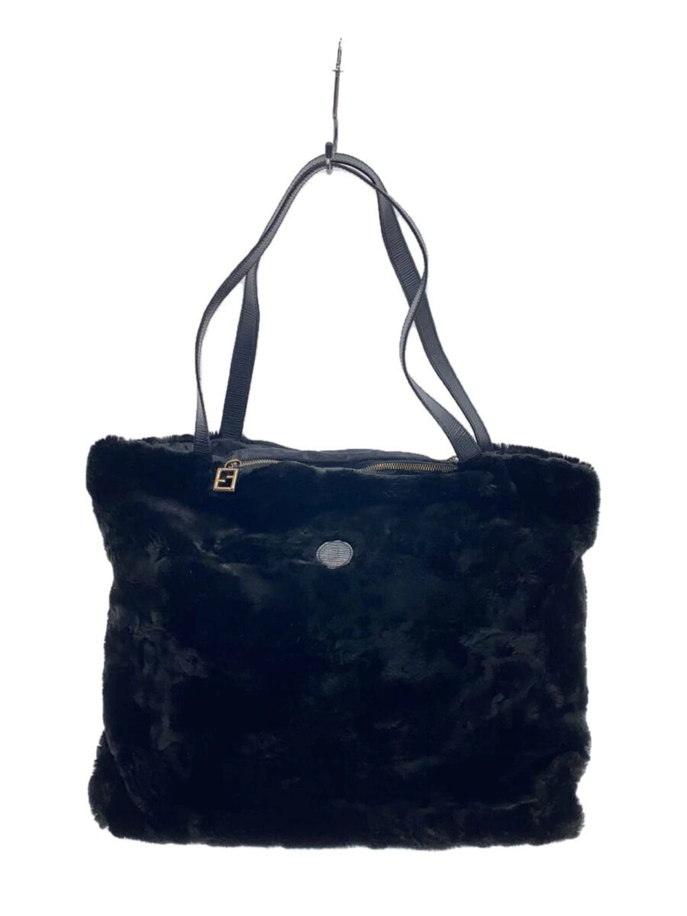 Fendi Black Fur Zucca Tote Handbag Black